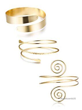 Alloy Upper Arm Cuff Bracelet Set Adjustable Coil Swirl Armlet 3Pc